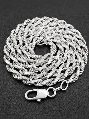 Italy 925 Sterling Silver solid Rope chain necklace 20” 4mm